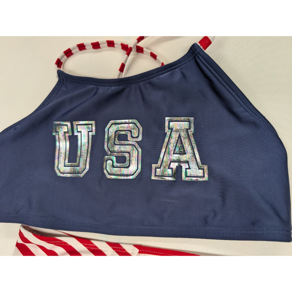CAT & JACK USA Patriotic Bikini 2 Piece Swimsuit Girl’s Size 10 / 12 Iridescent - Picture 2 of 8